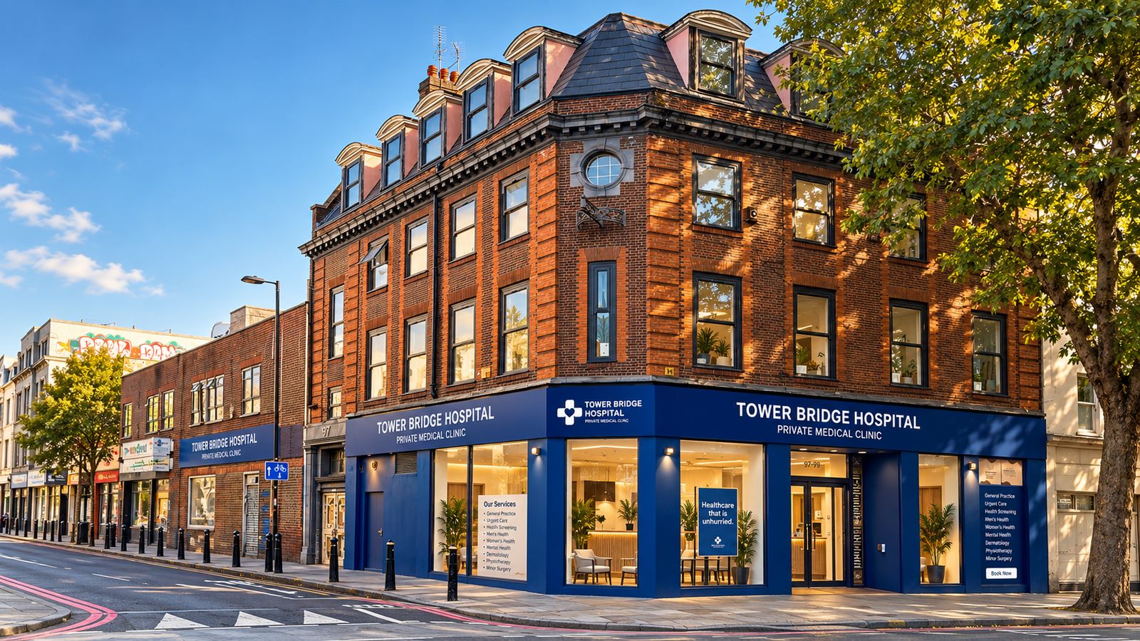 Tower Bridge Hospital building on the corner of Whitechapel Road, London E1