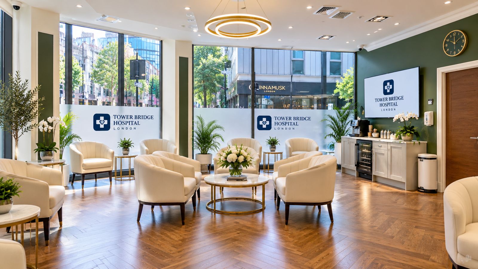Patient waiting lounge at Tower Bridge Hospital