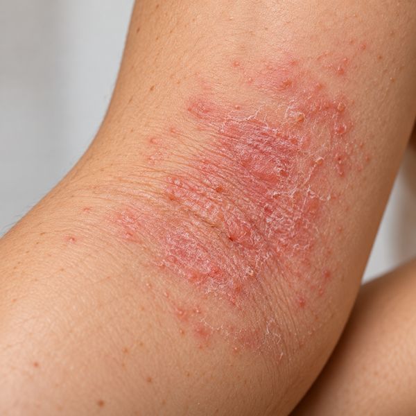 Close-up of eczema on the inner elbow (illustrative image)