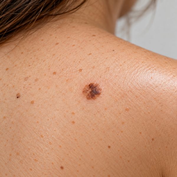 Close-up of an irregular pigmented mole (illustrative image)