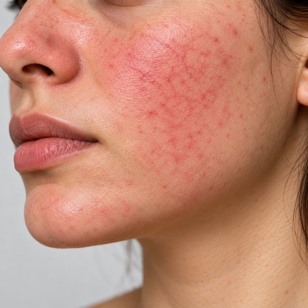 Facial redness from rosacea on the cheek (illustrative image)