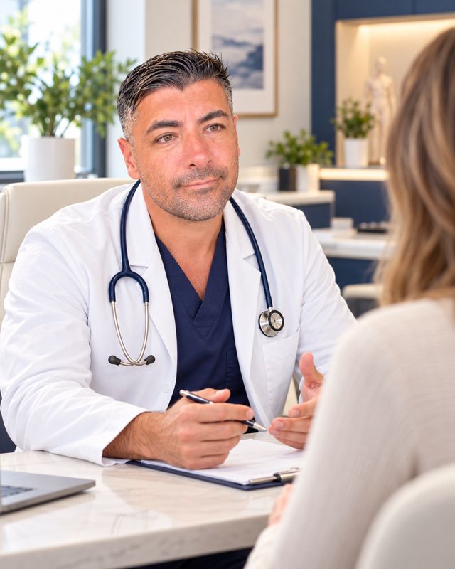 Dr Haydar Bolat in a private GP consultation at Tower Bridge Hospital