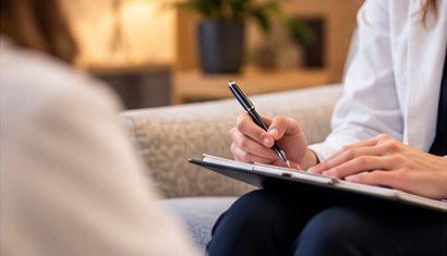Clinician taking notes during an assessment (illustrative image)