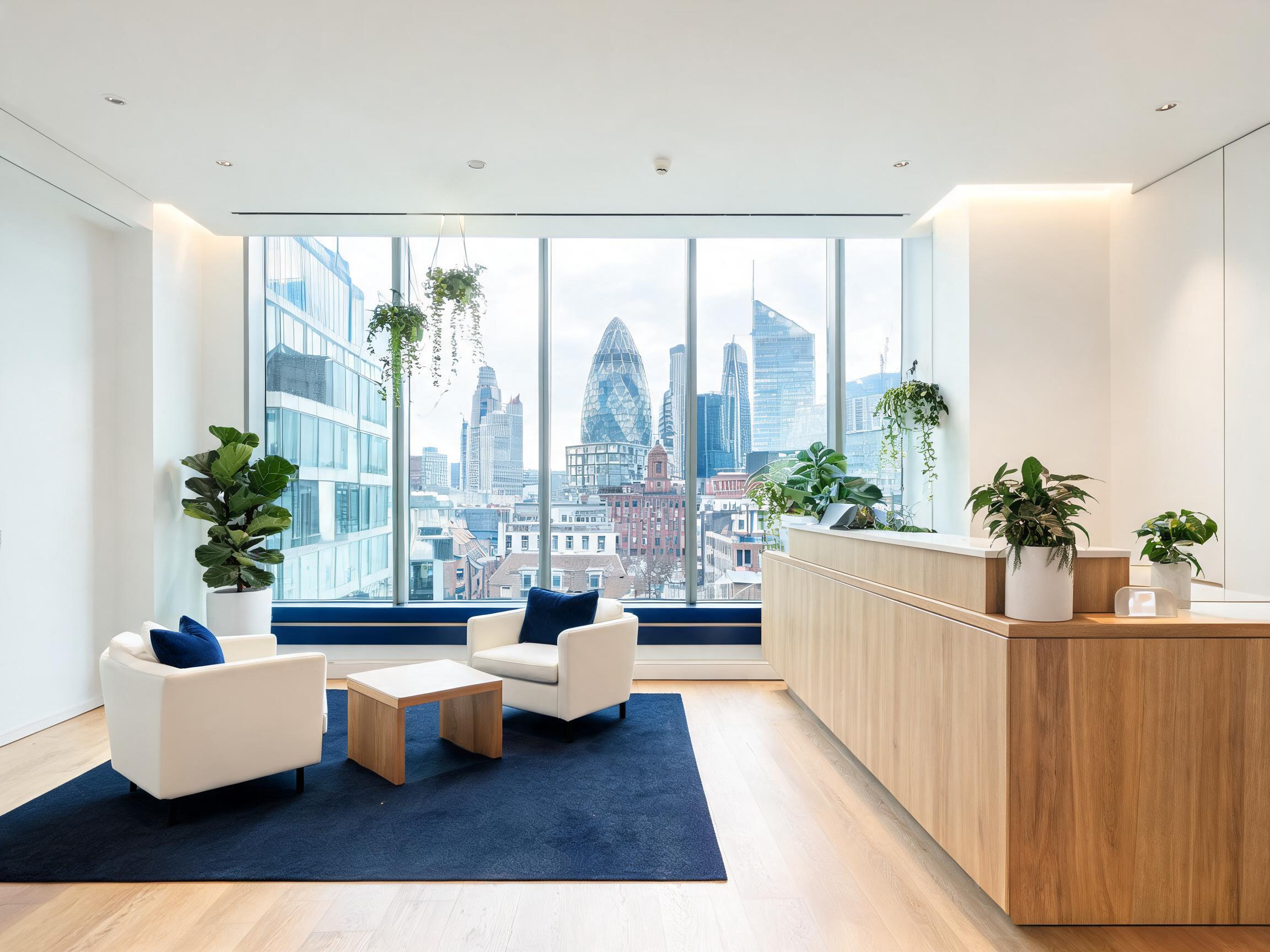 Modern private clinic interior with a City of London view