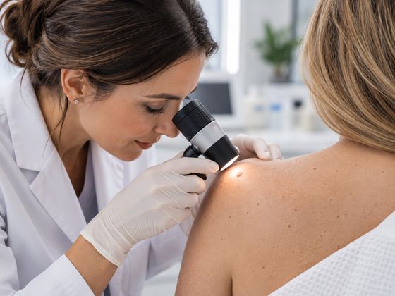 Dermoscopy of a mole on the back (illustrative image)
