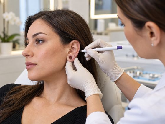 Earlobe marked before repair (illustrative image)