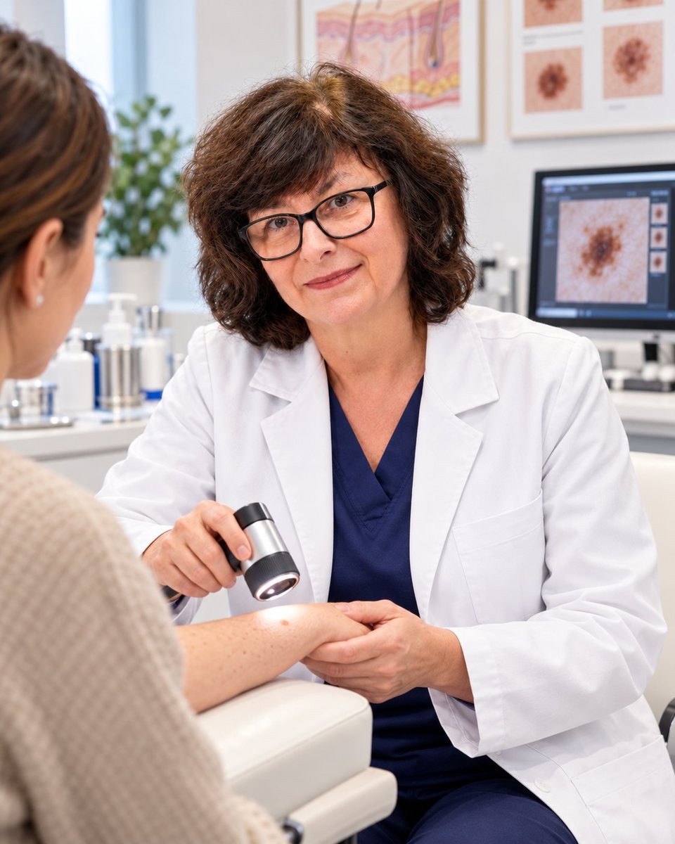 Dr Elena Koleva, Dermatology Doctor, performing dermoscopy at Tower Bridge Hospital