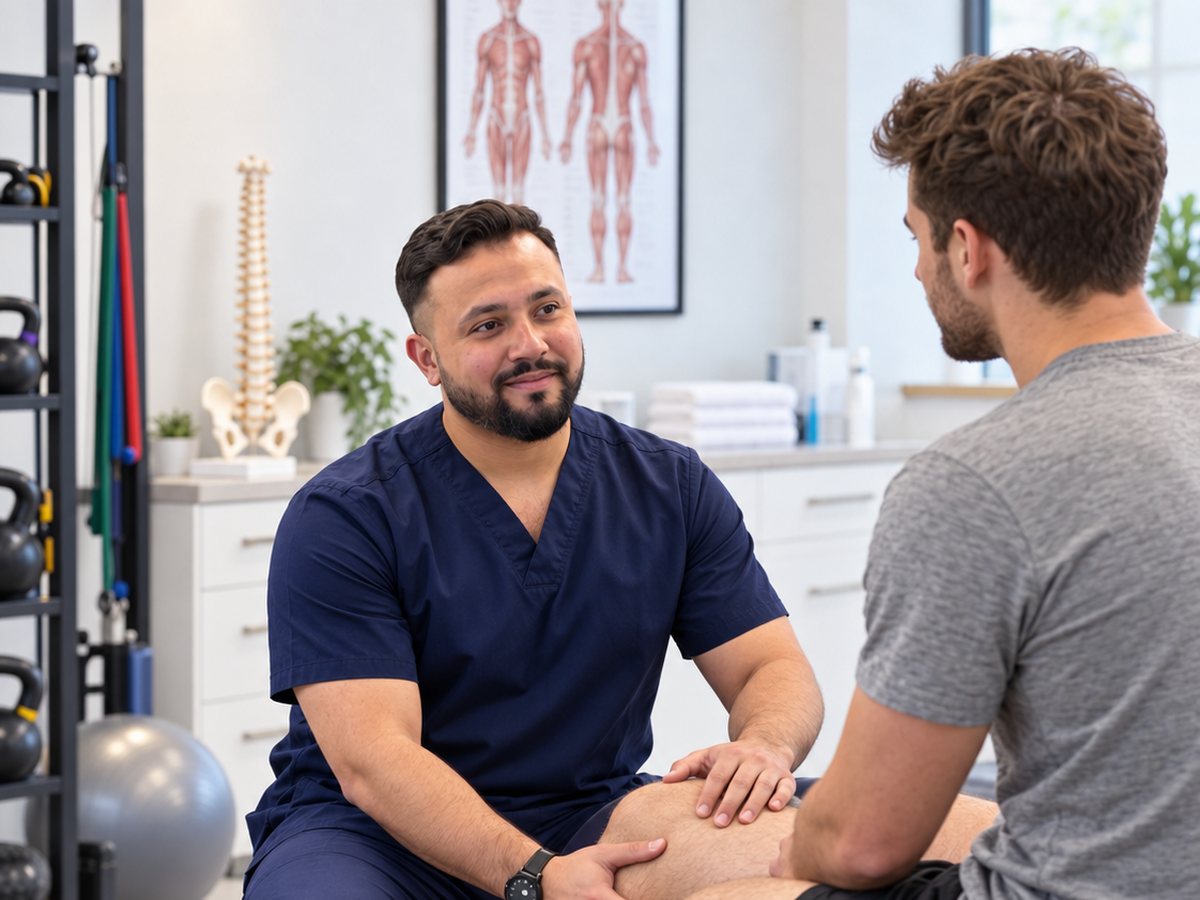 Mizanur Rahman, Physiotherapist, assessing a patient at Tower Bridge Hospital