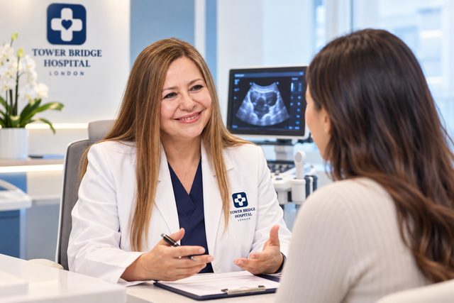 A women’s health doctor listens to a patient during a consultation (illustrative image)